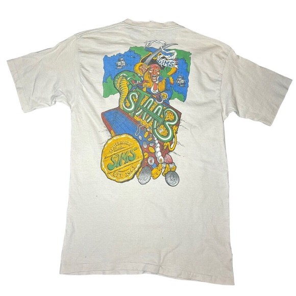 VINTAGE 80s SIMS SKATEBOARD KEVIN STAAB Pirate T-SHIRT  Size Large - Picture 1 of 9